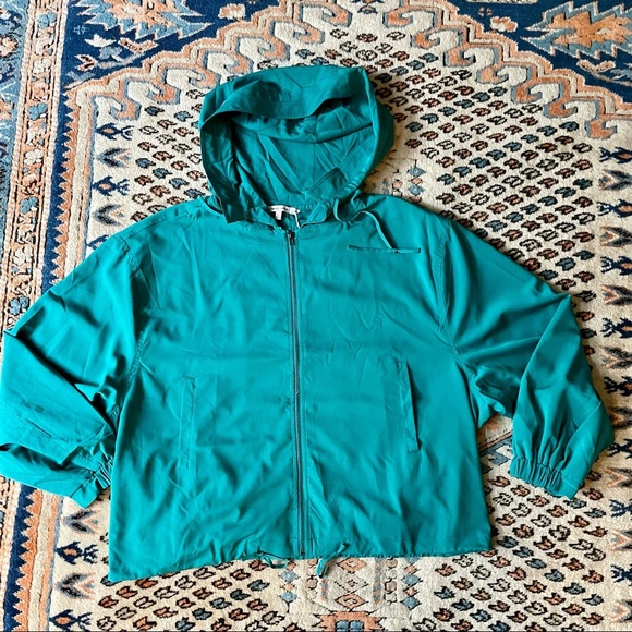 Naked Zebra Jackets & Blazers - NAKED ZEBRA LIGHTWEIGHT TEAL HOODED SILKY CROPPED JACKET